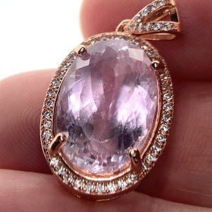 Pink Kunzite 13.15ct Rose Gold Finish Solid 925 Sterling Silver Pendant